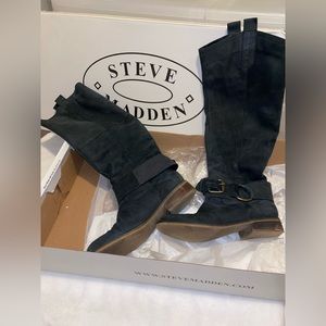 Steve Madden - black leather belted Bankker boots
